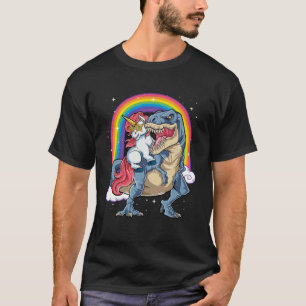 Unicorn Riding Dinosaur rex Boys Kids Girls Rainb T-Shirt
