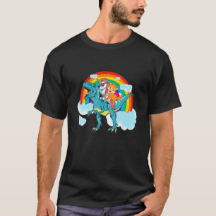 Unicorn Riding Dinosaur Rex Cat Kitten Boys Girls T-Shirt