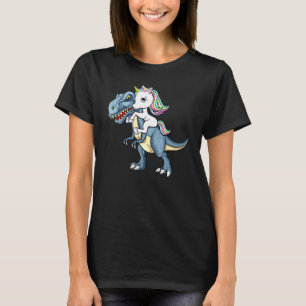 Unicorn Riding Dinosaur T Rex Halloween Kids Girls T-Shirt