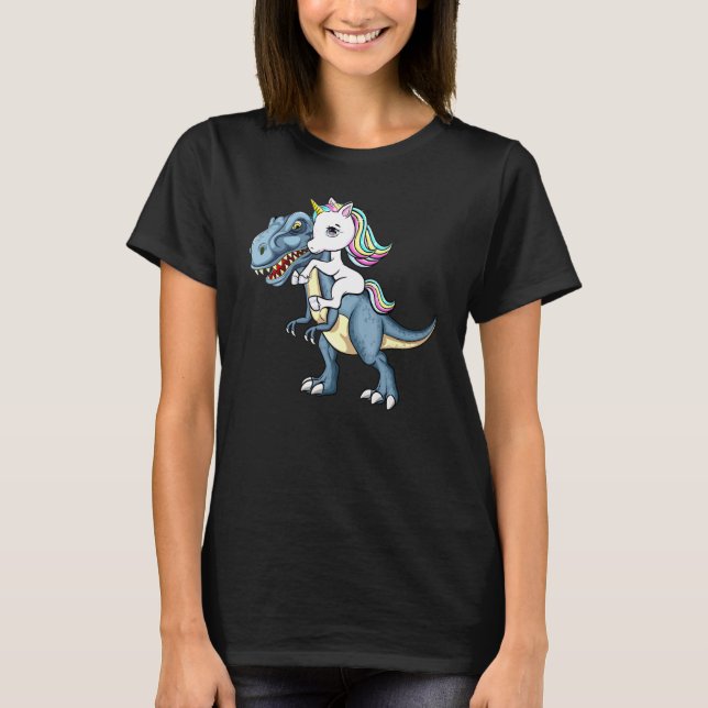 Unicorn Riding Dinosaur T Rex Halloween Kids Girls T-Shirt (Front)