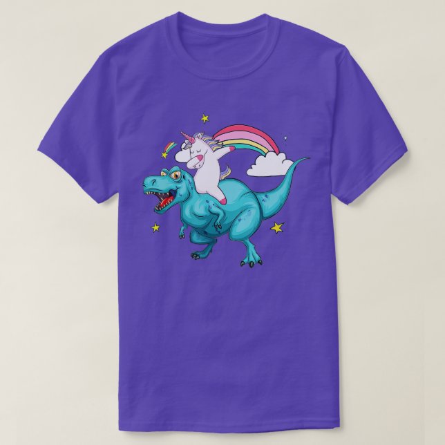 Unicorn Riding Dinosaur T rex  Unicorns Rainbow Gi T-Shirt (Design Front)
