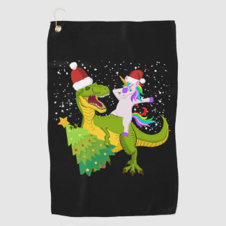 unicorn riding dinosaur tree Trex dabbing Christma Golf Towel