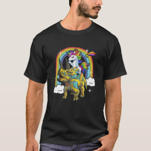 Unicorn Riding Dinosaur Triceratops Rainbow T-Shirt