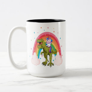 Unicorn Riding Dinosaur Two-Tone Coffee Mug
