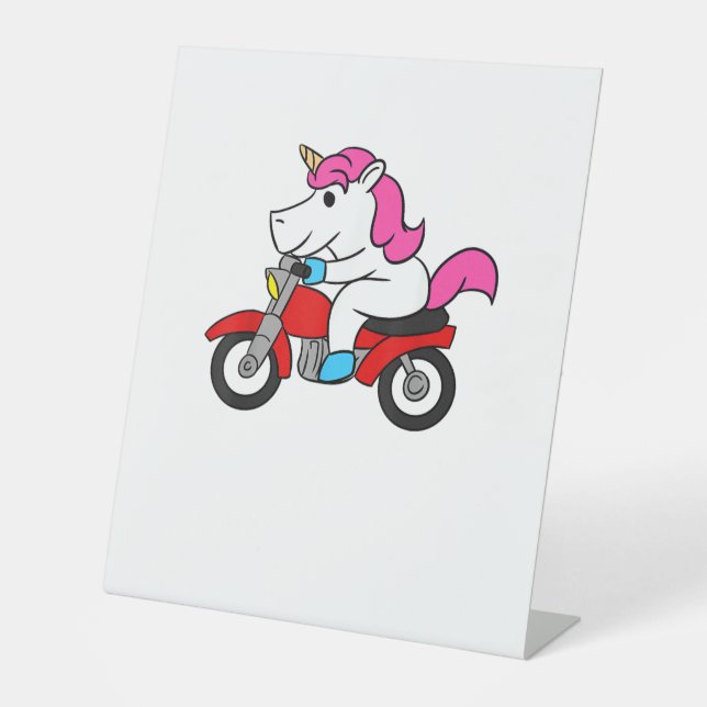 Unicorn Riding Motorcycle T-Shirt Funny Magical Un Pedestal Sign (Front)