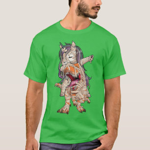 Unicorn Riding Mummy Dinosaur T re Halloween Funny T-Shirt