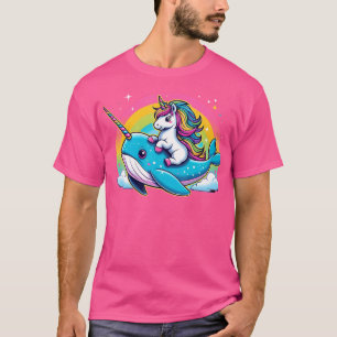 Unicorn Riding Narwhal Boys Girls Rainbow T-Shirt