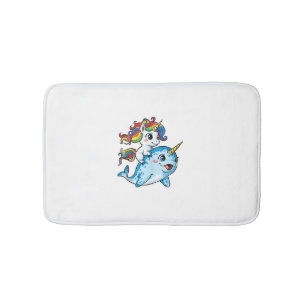 Unicorn Riding Narwhal Funny Women Rainbow Unicorn Bath Mat