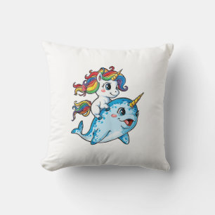 Unicorn Riding Narwhal Funny Women Rainbow Unicorn Cushion