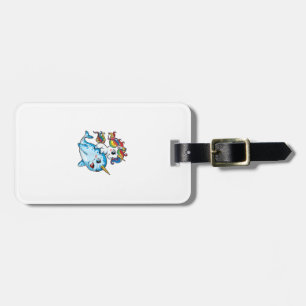 Unicorn Riding Narwhal Funny Women Rainbow Unicorn Luggage Tag