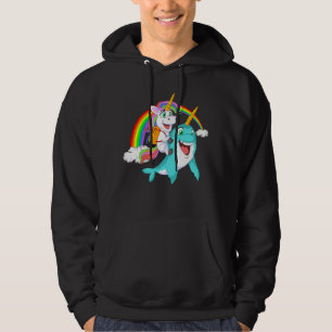 unicorn riding narwhal school hoodie