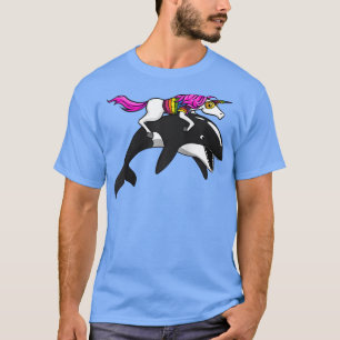 Unicorn Riding Orca Whale Funny Fantasy Ocean Kids T-Shirt