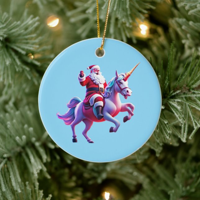 Unicorn Riding Santa Ceramic Tree Decoration (Tree)