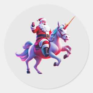 Unicorn Riding Santa Classic Round Sticker