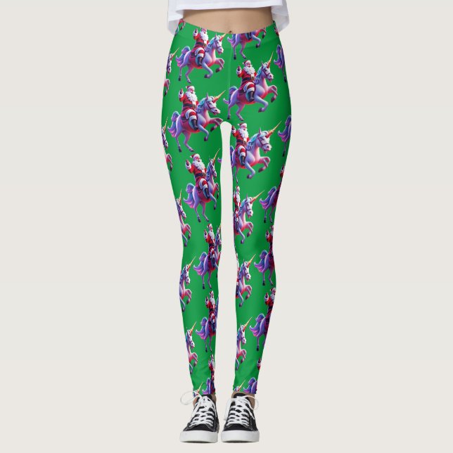 Unicorn Riding Santa Leggings (Front)