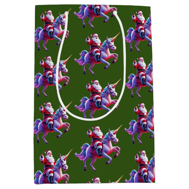 Unicorn Riding Santa Medium Gift Bag (Front)