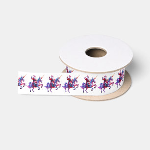 Unicorn Riding Santa Satin Ribbon