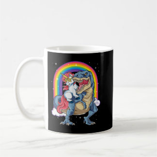 Unicorn Riding T rex Dinosaur Boys Girls Men Rainb Coffee Mug