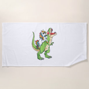 Unicorn Riding T rex Dinosaur Boys Girls Men Women Beach Towel