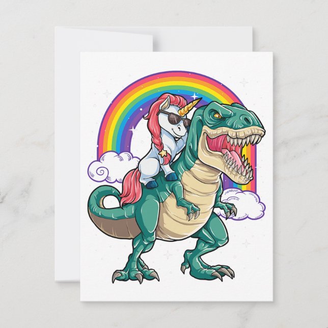 Unicorn Riding T rex Dinosaur Boys Girls Men Women Invitation (Front)