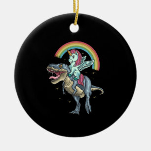 Unicorn Riding T rex Dinosaur Ceramic Tree Decoration