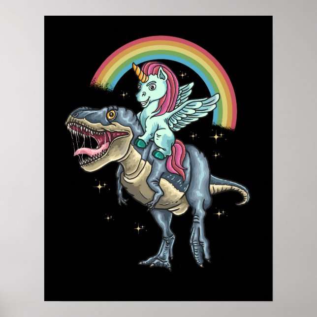 Unicorn Riding T rex Dinosaur Poster (Front)