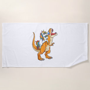 Unicorn Riding T rex Men Women Dinosaur Funny Boys Beach Towel