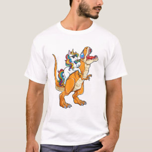 Unicorn Riding T rex Men Women Dinosaur Funny Boys T-Shirt