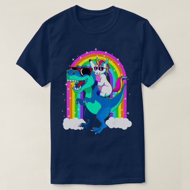 Unicorn Riding Trex Dinosaur Gift Girls Boys Kids  T-Shirt (Design Front)