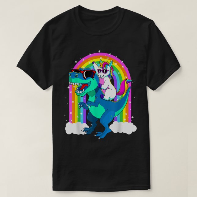 Unicorn Riding Trex Dinosaur Girls Boys Kids Men 1 T-Shirt (Design Front)