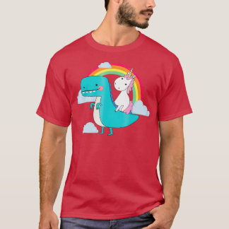 Unicorn Riding TRex Dinosaur Rainbow T-Shirt