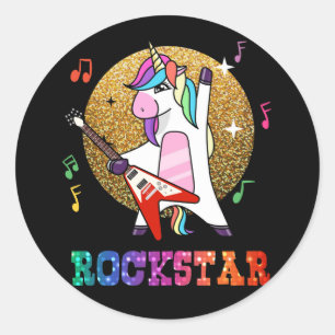 Unicorn Rock Star Guitar Rockin' Music Singer Classic Round Sticker