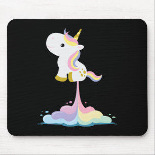 Unicorn Rocket Rainbow Clouds Mouse Mat