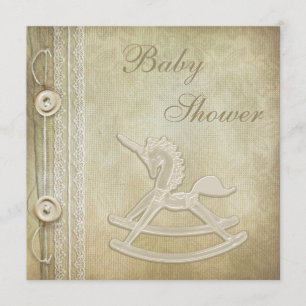 Unicorn Rocking Horse & Lace Neutral Baby Shower Invitation