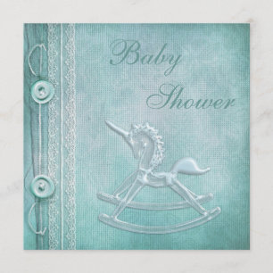 Unicorn Rocking Horse & Vintage Lace Baby Shower Invitation