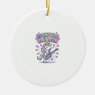 Unicorn Rockstar Unicorn Charming Apparel Graphic_ Ceramic Tree Decoration
