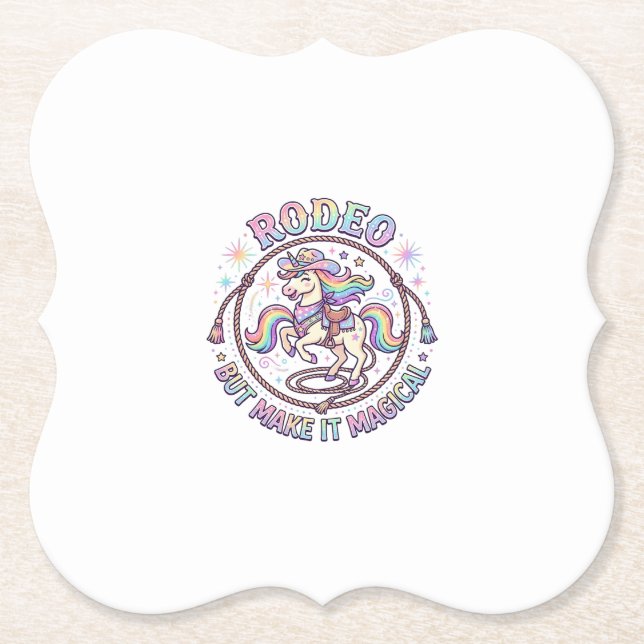 Unicorn Rodeo but Make It Magical Funny Cute Gift  Paper Coaster (Front)