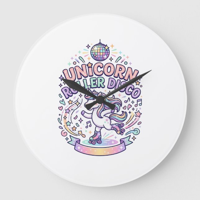 Unicorn Roller Disco Graphic Design T-Shirt Design Large Clock (Front)