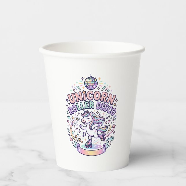 Unicorn Roller Disco Graphic Design T-Shirt Design Paper Cups (Front)