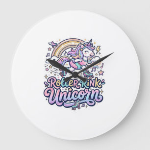 Unicorn Roller Rink Unicorn Premium Vector Sticker Large Clock