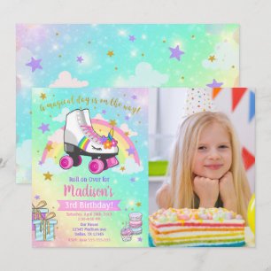 Unicorn Roller Skate Birthday Invitation