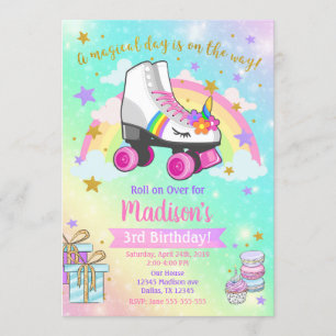 Unicorn Roller Skate Birthday Invitation