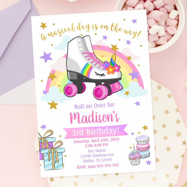 Unicorn Roller Skate Birthday Invitation (Creator Uploaded)