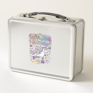 Unicorn Roller Skates Unicorn Playful Sticker and Metal Lunch Box