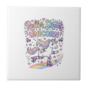 Unicorn Roller Skates Unicorn Playful Sticker and Tile