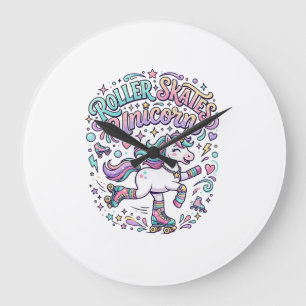 Unicorn Roller Skates Unicorn Retro Style Graphic Large Clock