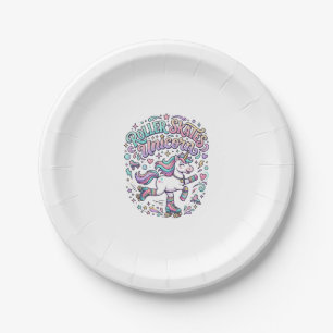 Unicorn Roller Skates Unicorn Retro Style Graphic Paper Plate