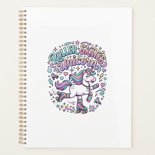 Unicorn Roller Skates Unicorn Retro Style Graphic  Planner (Front)