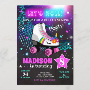 Unicorn Roller Skating Birthday Party Invitation