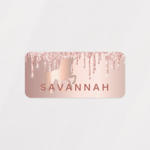 Unicorn rose gold blush glitter drips name